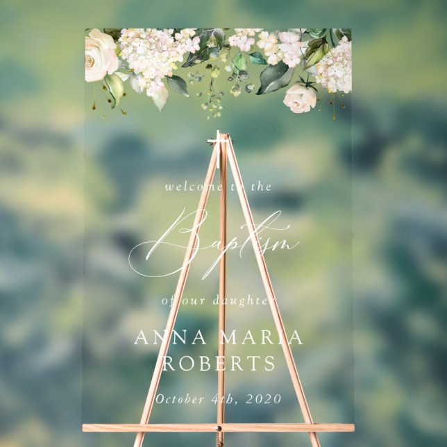 Cream White Flowers, Boho, Floral Baptism Welcome Acrylschild (Neutral)