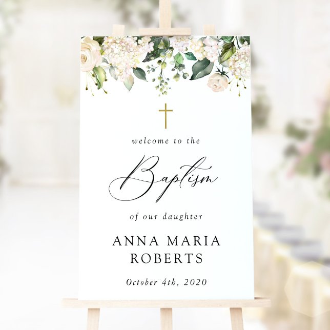 Cream White Flowers, Boho, Floral Baptism Welcome Poster (Von Creator hochgeladen)