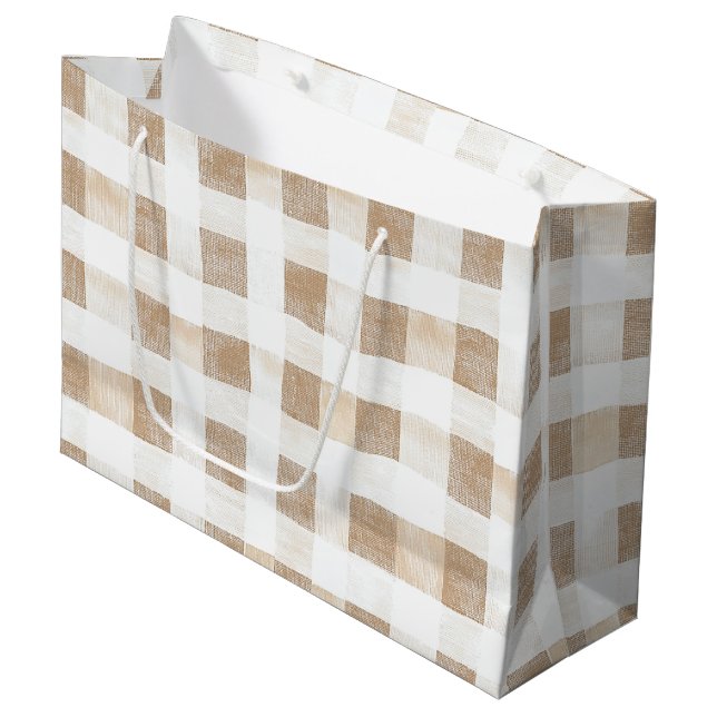 Cream White Plaid Stripes Birthday Große Geschenktüte (Vorderseite Schrägansicht)
