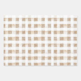 Cream White Plaid Stripes Floral Horse Birthday Geschenkpapier Set