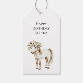 Cream White Plaid Stripes Horse Birthday Geschenkanhänger