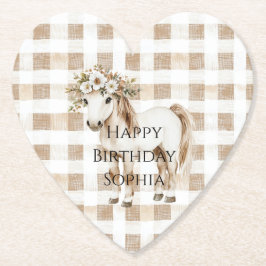 Cream White Plaid Stripes Horse Birthday Untersetzer