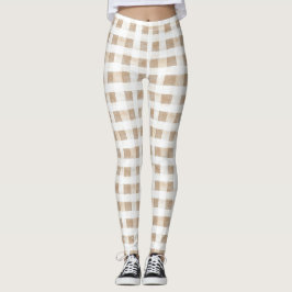 Cream White Plaid Stripes Leggings