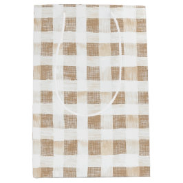 Cream White Plaid Stripes Mittlere Geschenktüte