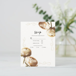 Cream & White Ranunculus Floral Wedding RSVP Einladung