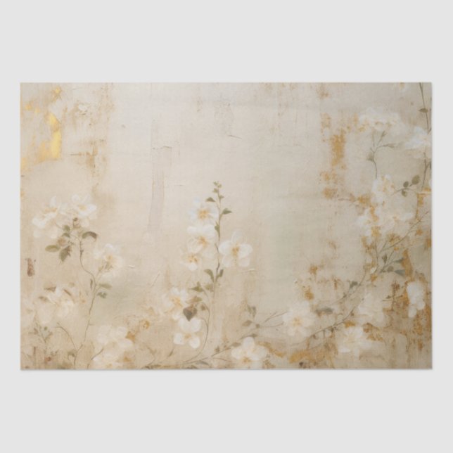 Cream White Romantic Floral Wedding Seidenpapier (Vorderseite)