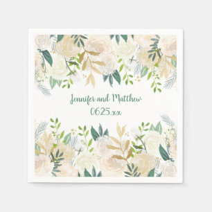 Cream White Roses Glitzer Greenery Empfang #2 Serviette
