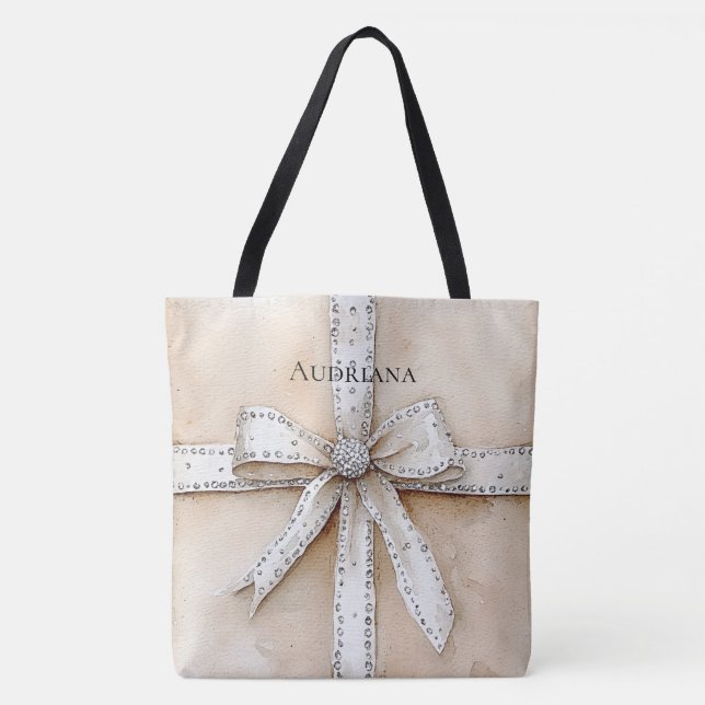 Cream White Silver Glitzy Glam Bow (Vorderseite)