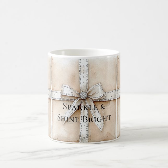 Cream White Silver Glitzy Glam Bow Birthday Kaffeetasse (Mittel)