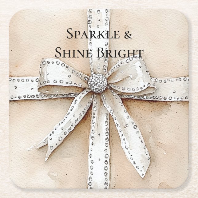 Cream White Silver Glitzy Glam Bow Birthday Rechteckiger Pappuntersetzer (Vorderseite)