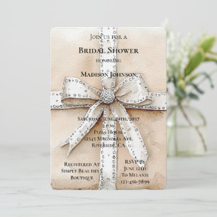 Cream White Silver Glitzy Glam Bow Brautparty Einladung