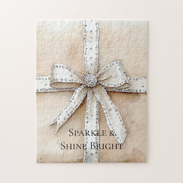 Cream White Silver Glitzy Glam Bow Puzzle (Vertikal)