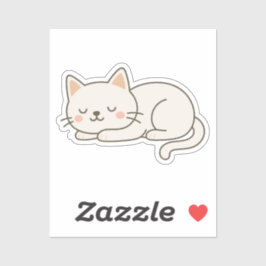 Cream White Sleeping Cat Sticker – Minimalist Cute
