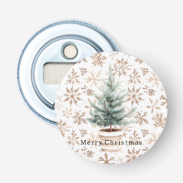 Cream White Snowflakes Christmas Tree  Flaschenöffner (Vorderseite)
