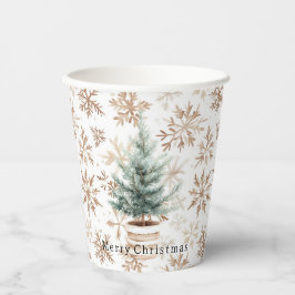 Cream White Snowflakes Christmas Tree Pappbecher