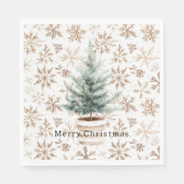 Cream White Snowflakes Christmas Tree  Serviette