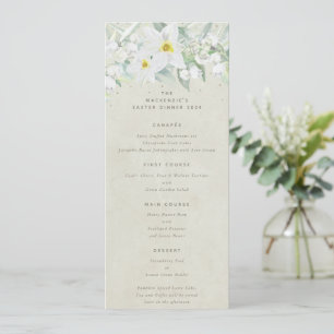 Cream White Spring Florals Flat 4 Course Oster Menükarte