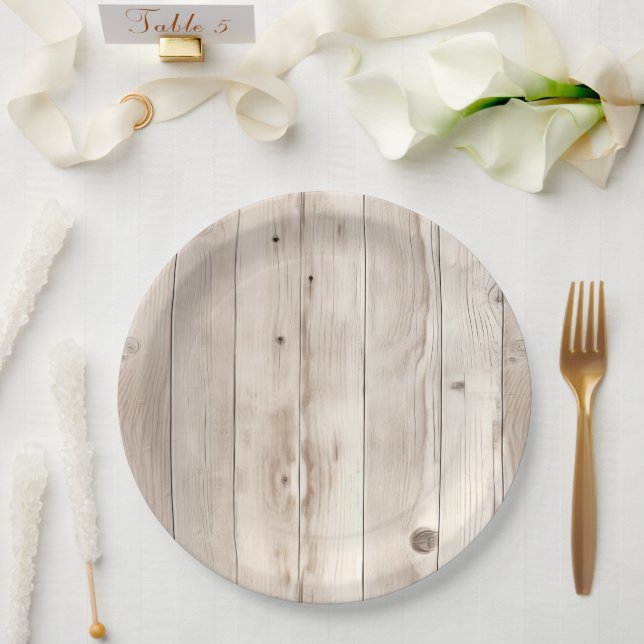 Cream White Wood Wedding Pappteller (Hochzeit)