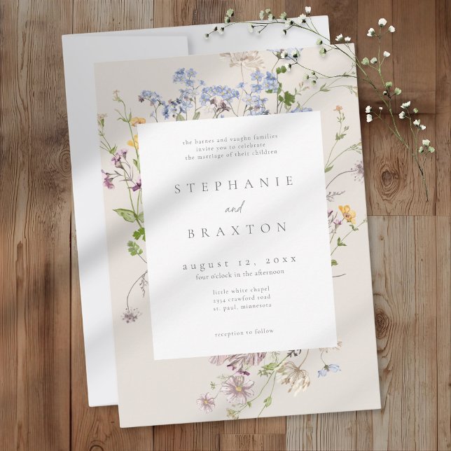 Cream Wildflower Garden Elegant Wedding Einladung (Cream Wildflower Garden Elegant Wedding Invitation)
