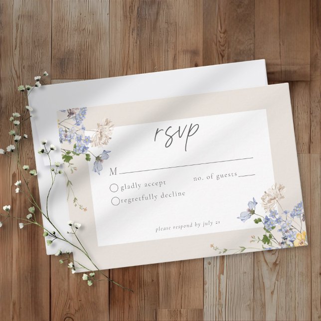 Cream Wildflower Garden Elegant Wedding RSVP Karte (Von Creator hochgeladen)
