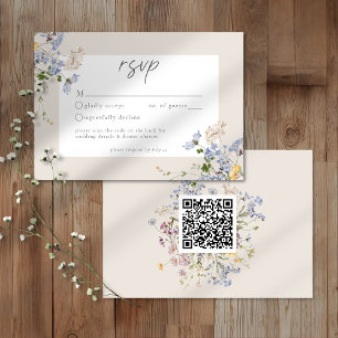 Cream Wildflower Garten Elegante Hochzeit QR RSVP Karte