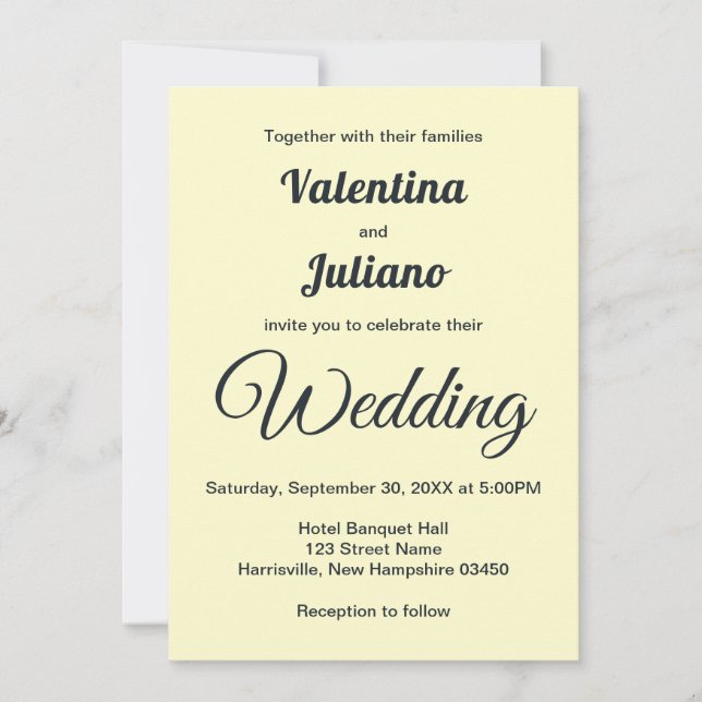 Cream With Slate Text Wedding Invitation Einladung (Vorderseite)