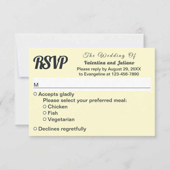 Cream With Slate Text Wedding RSVP Karte (Vorderseite)