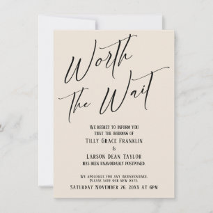 Cream Worth the Wait Verschobene Hochzeitskarte Einladung
