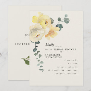 Cream Yellow Floral Elegantes Brautparty Einladung