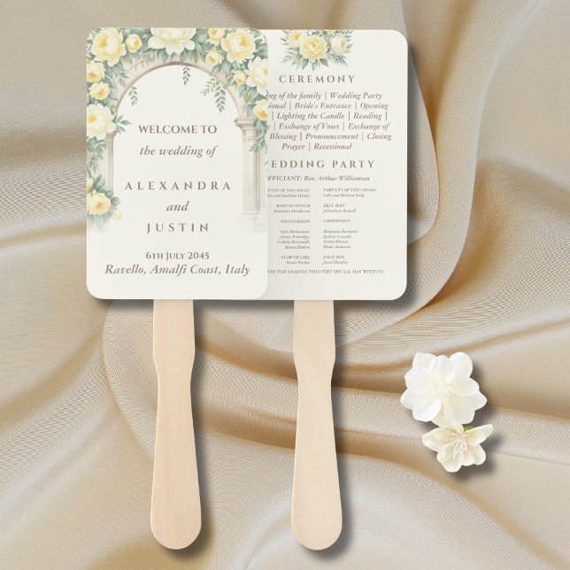 Cream Yellow Floral Italian Arch Wedding Program Fächer (Von Creator hochgeladen)