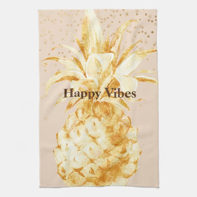 Cream Yellow Gold Ananas Geschirrtuch (Vertikal)
