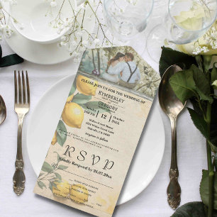 Cream Yellow Lemon Green Botanic Minimalistisch All In One Einladung