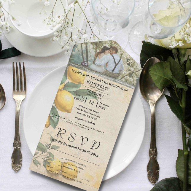 Cream Yellow Lemon Green Botanic Minimalistisch All In One Einladung (Von Creator hochgeladen)