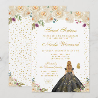 Creamfarbene Florale Blondhaar-Prinzessin Sweet Si Einladung