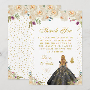 Creamfarbene Florale Blondhaarige Prinzessin Sweet Dankeskarte