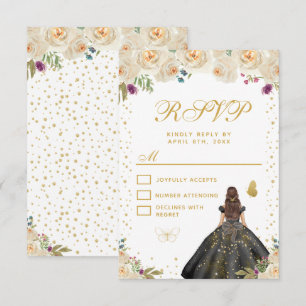 Creamfarbene Florale Dunkelhaarige Prinzessin Swee RSVP Karte