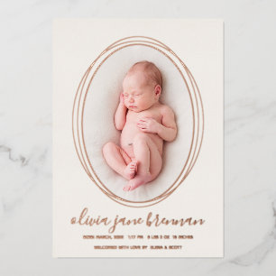 Creamfarbene Newborn-Fotostatistikkarte Folieneinladung