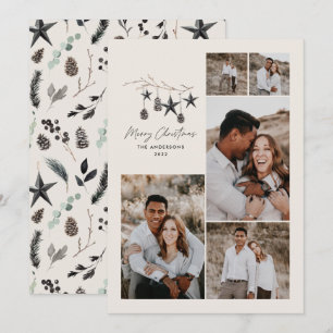 Creammoderne, elegante Drehbuch Weihnachts-Multi-F Feiertagskarte