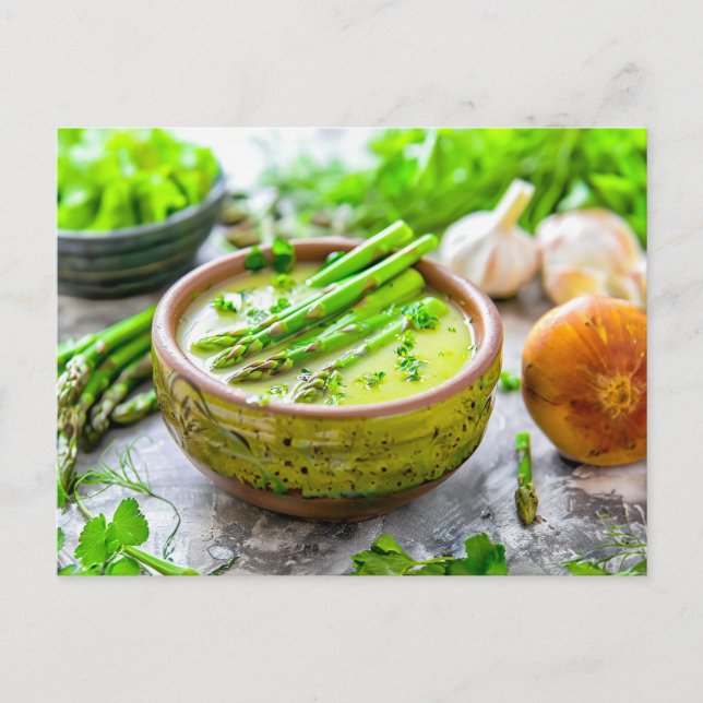 Creamy Asparagus Suppe mit Kräutern Feiertagspostkarte (Vorderseite)