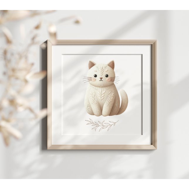 Creamy Beige Kitty Boho besticktes Cat Poster (Von Creator hochgeladen)