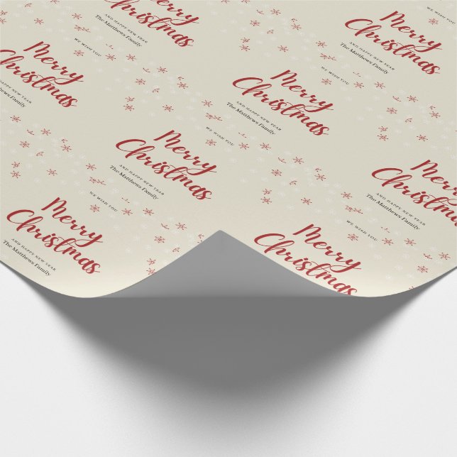 Creamy Biege Weihnachten und Familiensignatur Geschenkpapier (Ecke)