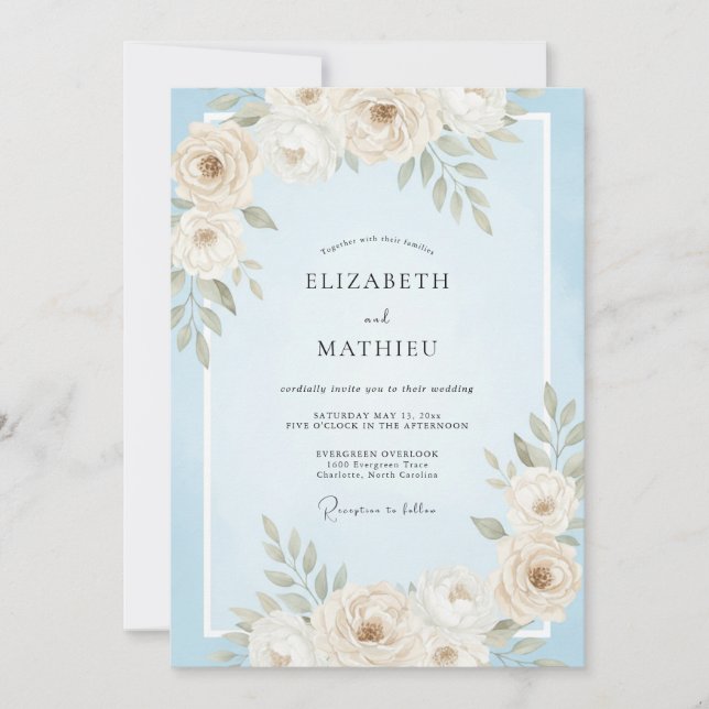 Creamy Blossom Leaf Hochzeit Einladung (Vorderseite)