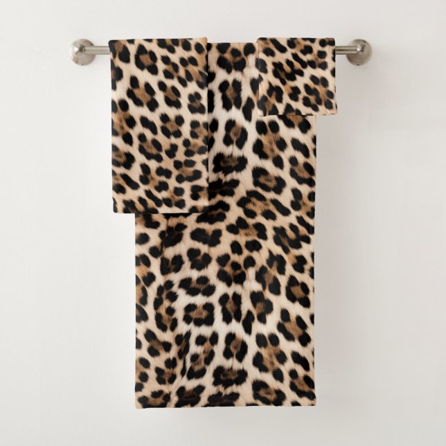 Creamy Brown Black Leopard Badhandtuch Set (Insitu)
