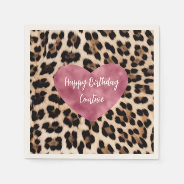 Creamy Brown Black Leopard Herz Serviette (Vorderseite)