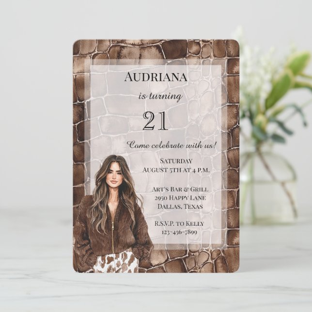 Creamy Brown Chocolate Brown Hair Girl Birthday Einladung (Stehend Vorderseite)