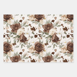 Creamy Brown Chocolate Floral Geburtstag Geschenkpapier Set
