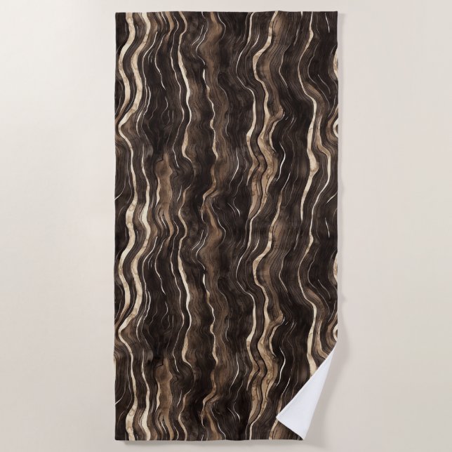 Creamy Brown Chocolate Gold Wavy Stripes  Strandtuch (Vorderseite)