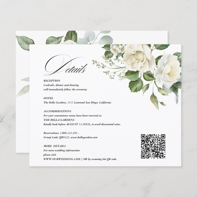 Creamy Floral Eucalyptus QR code Details Wedding (Vorne/Hinten)
