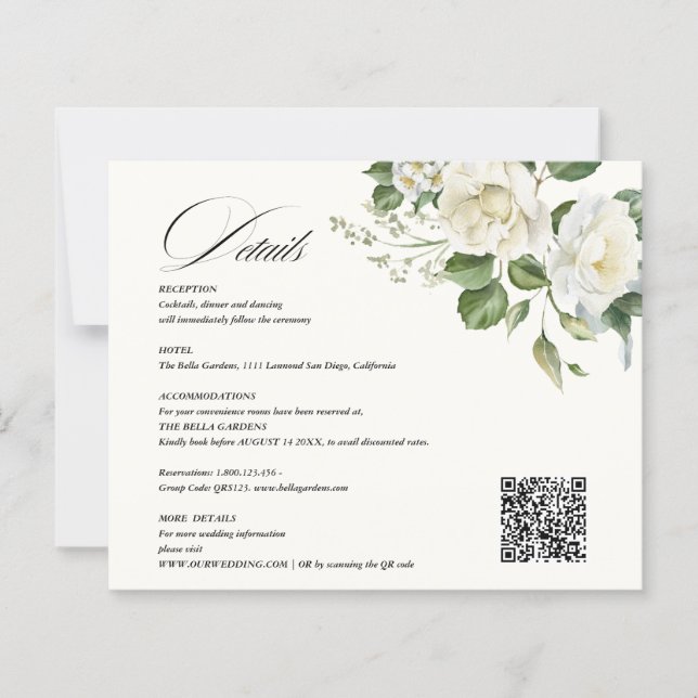 Creamy Floral Eucalyptus QR code Details Wedding (Vorderseite)
