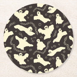 Creamy Ghosts - Halloween-Muster. Runder Pappuntersetzer